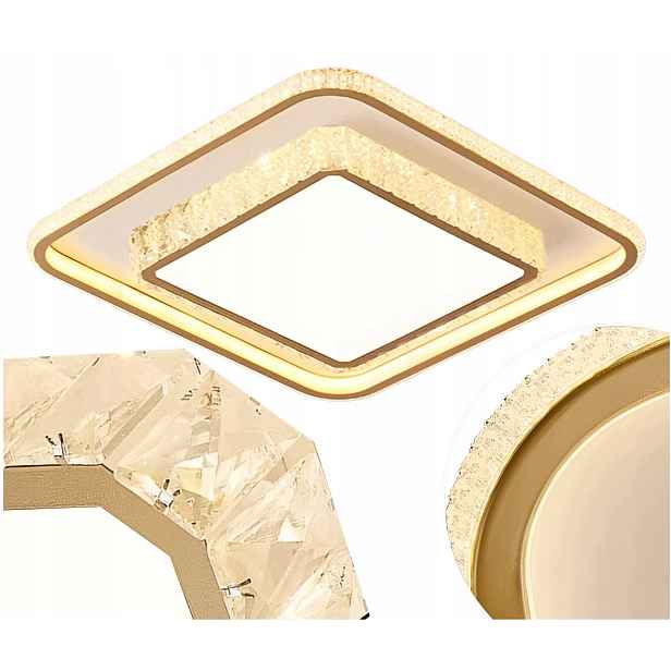 Stropní Svítidlo Stropní Svítidlo Zlatý Lustr S Led Krystaly 3 Barvy Čtverec 50 CM