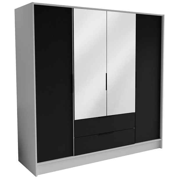 MASSENO ŠATNÍ SKŘÍŇ S OTOČNÝMI DVEŘMI CAVA, 200/200/51 cm moderní 4dveřová se zrcadlem, bílá