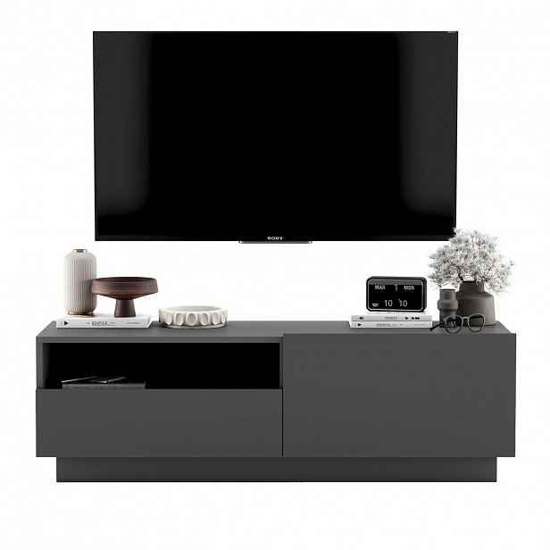 Meble Lindner TV stolek Enjoy Grafit mat 120 cm se zásuvkou a soklem
