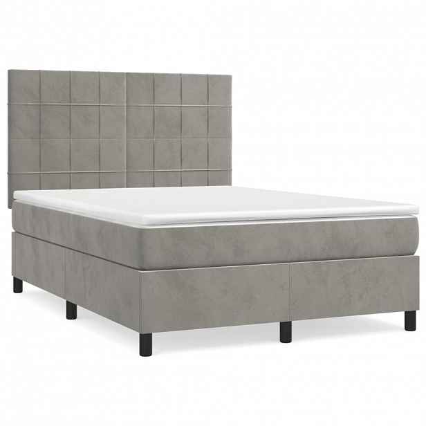 vidaXL Box spring postel s matrací světle šedá 140x190 cm samet