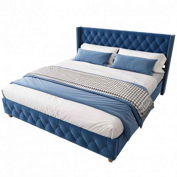 CHICFURN ČALOUNĚNÁ POSTEL 160/200 cm v modré barvě ze sametu s roštem