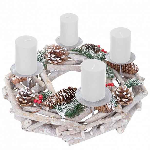 MCW ADVENTNÍ VĚNEC KRUHOVÝ DŘEVĚNÝ SVÍČKY BÍLÉ Bílé
