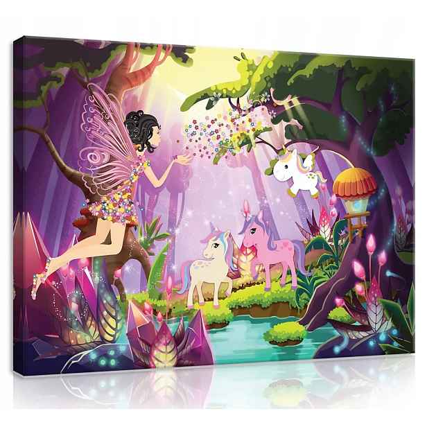 Obraz Na Plátně Canvas 70x50 Víla Jednorožec Les Pohádka Kouzla Pohádka