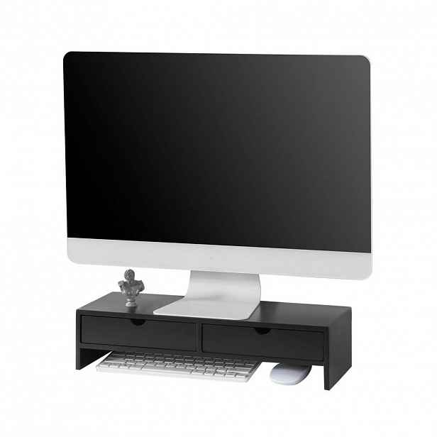 SoBuy STOJAN NA MONITOR se dvěma zásuvkami Černá 47x18x11cm Minimalistický