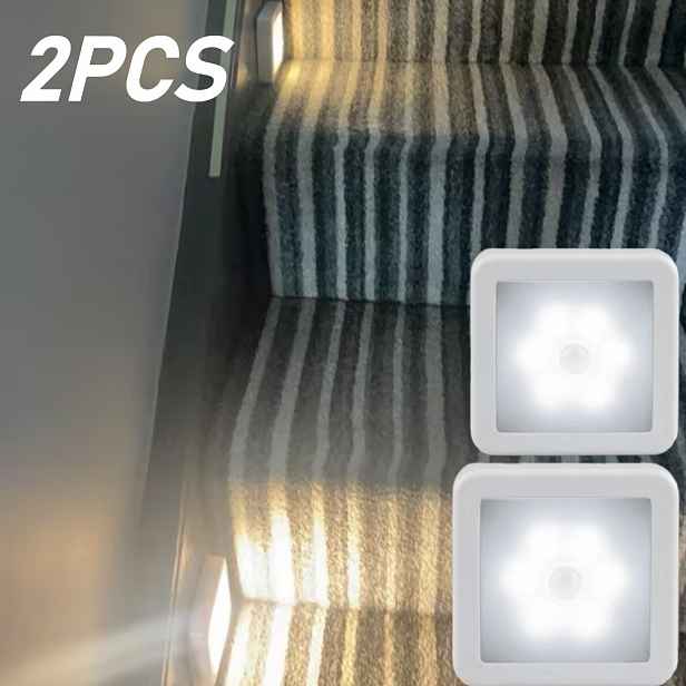 TEMU 2ks 6-LED schodišťová nástěnná svítidla s pohybovým čidlem, bezdrátová noční světla na baterie s oboustrannou páskou pro instalaci, pro pod