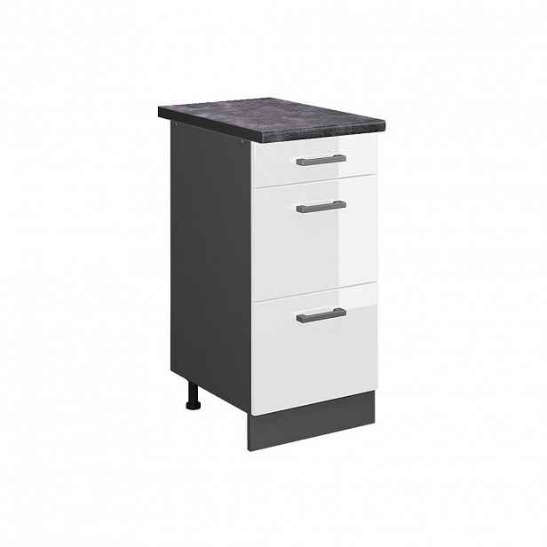 Vicco SPODNÍ SKŘÍŇKA KUCHYŇSKÉ LINKY R-Line Bílá vysoký lesk 40 cm se zásuvkami, PD Antracit