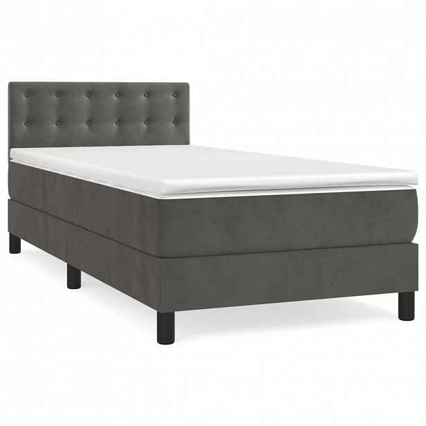 vidaXL Box spring postel s matrací tmavě šedá 90x200 cm samet
