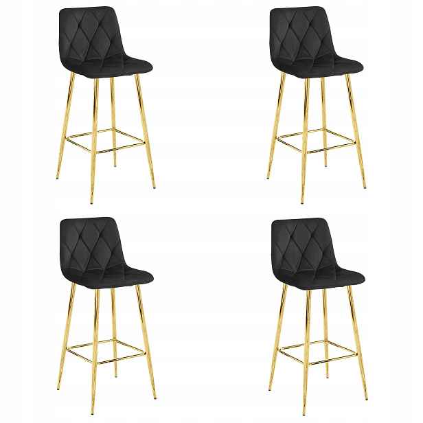4X Barová Židle Kuchyňská Barová Židle 102 CM Samet Černá Sametová Do Kuchyně