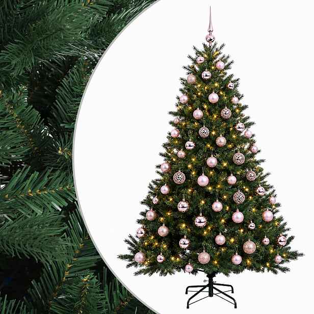 vidaXL Umělý vánoční stromek s vánočními koulemi 180 cm 300 LED