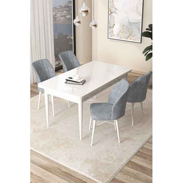 Dining Table & Chairs Set (5 Pieces) Arp - White, Grey