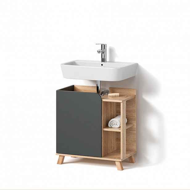Livinity® TOALETNÍ STOLEK PRO UMYVADLO Marano Antracit 60 x 65 cm s dveřmi a otevřenými přihrádkami