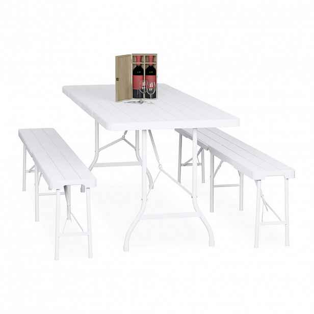 Relaxdays PIVNÍSOUPRAVA Bílá 3-dílná skládací 180 cm