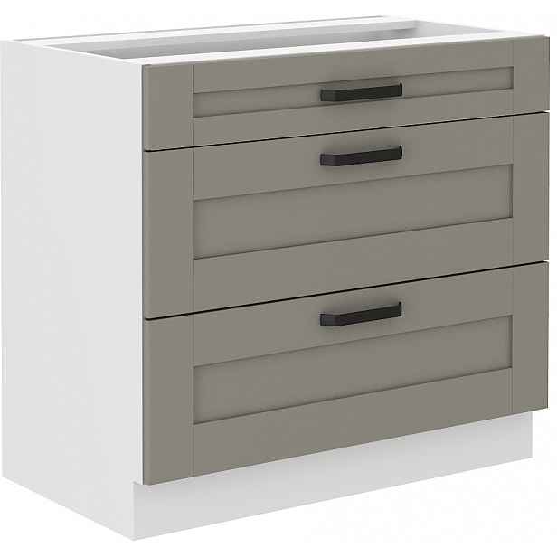 Spodní skříňka Luna 80 D 3S BB - Premium Box Barva korpusu: Bílá, Barva dvířek: Clay Grey