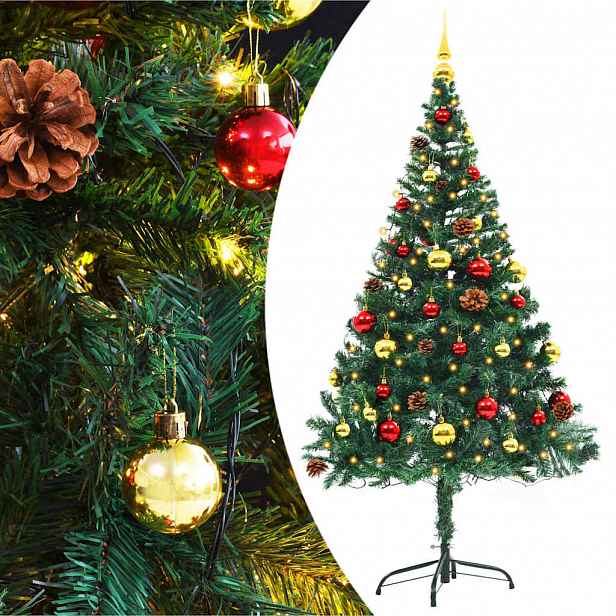 vidaXL Vánoční stromek s LED osvětlením a baňkami zelený 150 cm