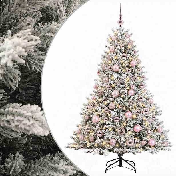 vidaXL Umělý vánoční stromek s vánočními koulemi 240 cm 300 LED