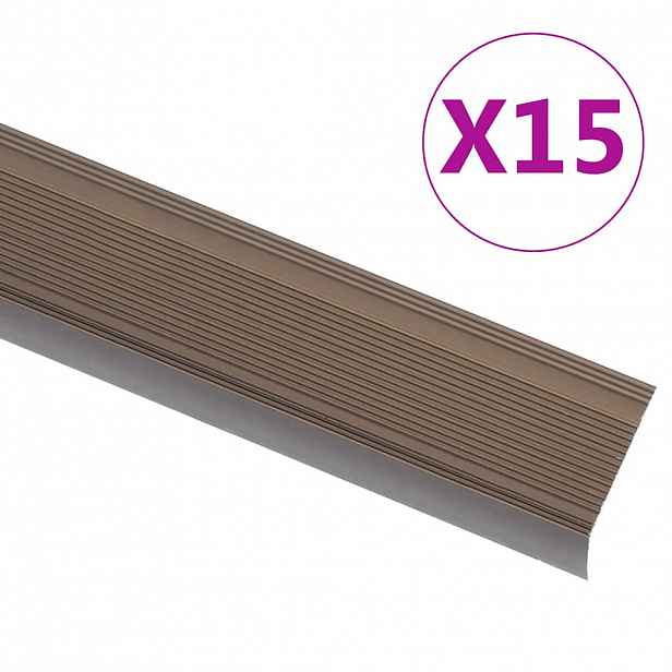 vidaXL Schodové hrany ve tvaru L 15 ks hliník 90 cm hnědé