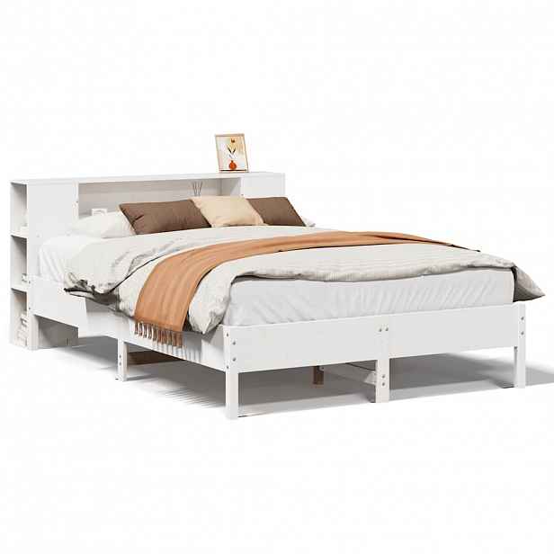 vidaXL Postel s knihovnou bez matrace bílá 140x190 cm masivní borovice