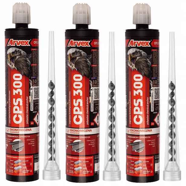 Chemická bezrozporová kotva Arvex Cps 300 ml míchačka Sada 3 Kusů