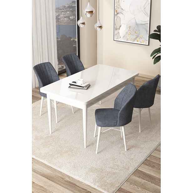 Dining Table & Chairs Set (5 Pieces) Arp - White, Fume