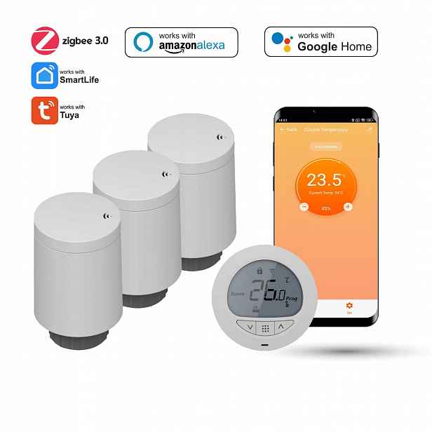 Sada tří radiátorových hlavic a termostatu Zigbee Tuya