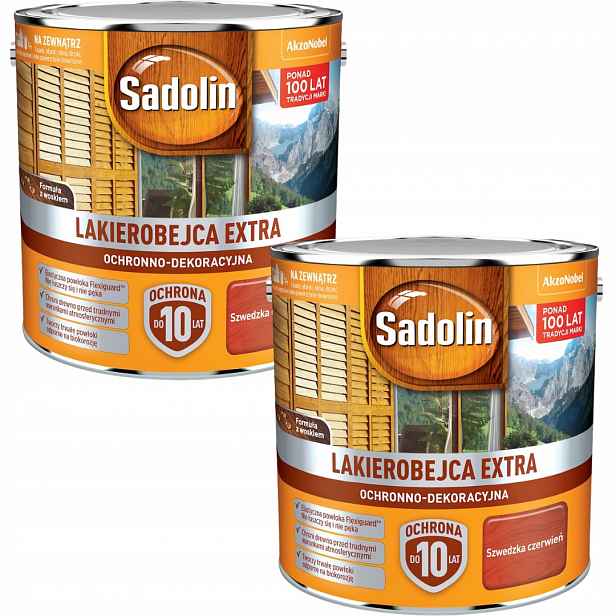Set Sadolin Extra 2x2,5L Lakobejca Na Dřevo Švédská Červená 5L