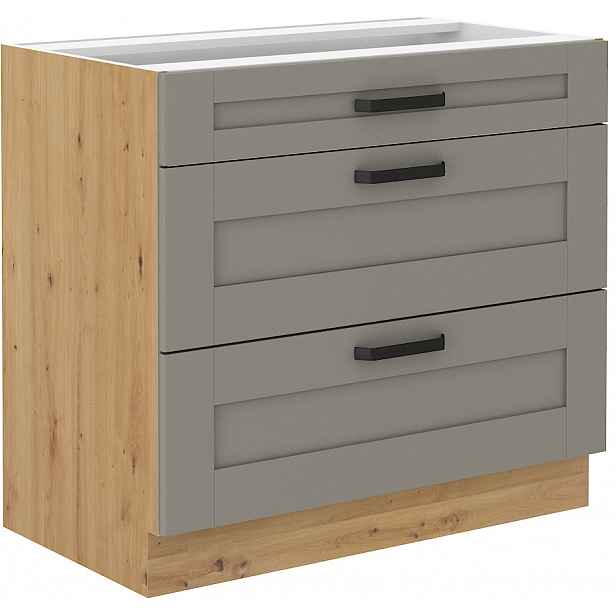 Spodní skříňka Luna 80 D 3S BB - Premium Box Barva korpusu: Dub artisan, Barva dvířek: Clay Grey