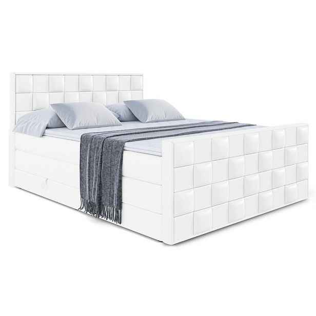 ALTDECOR BOXSPRINGOVÁ POSTEL s matrací H3/H4 - ZAFIRA KING - 200x200 cm Bílá
