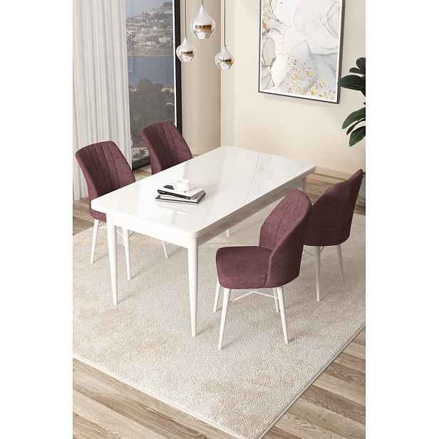 Dining Table & Chairs Set (5 Pieces) Arp - White, Dusty Rose