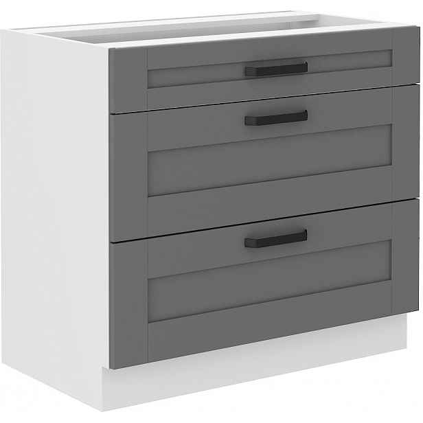 Spodní skříňka Luna 80 D 3S BB - Premium Box Barva korpusu: Bílá, Barva dvířek: Dust Grey