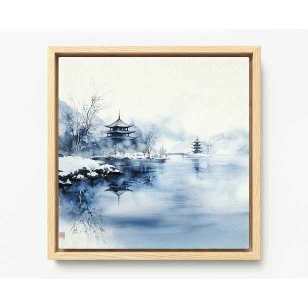Obraz Rám American Box Krajina Asie Japonsko Hory Voda Pagoda Odraz 60x60