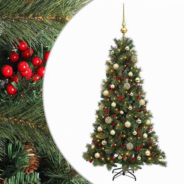 vidaXL Umělý vánoční stromek s vánočními koulemi 150 cm 150 LED