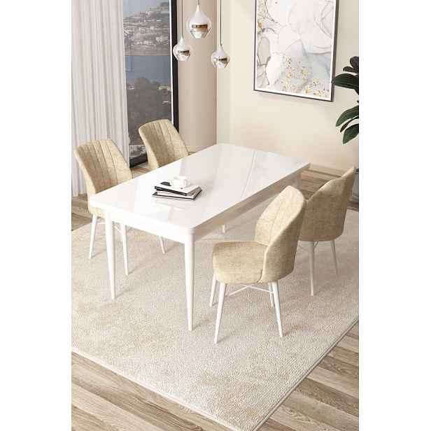 Dining Table & Chairs Set (5 Pieces) Arp - White, Cream