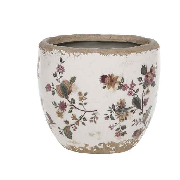 Keramický obal na květináč s květy Nancy - Ø 12*11 cm Chic Antique