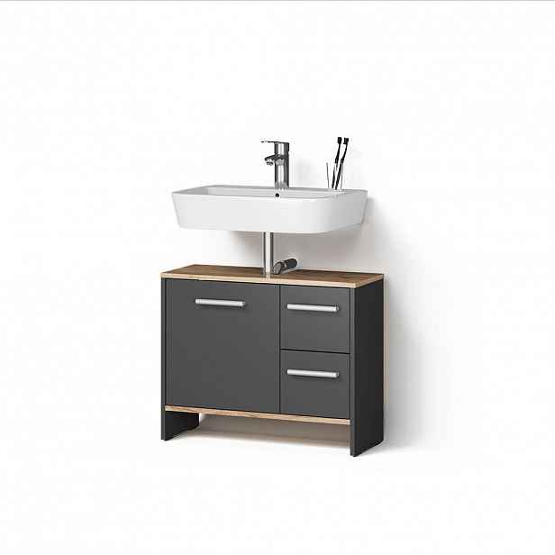 Livinity® DOLNÍ SKŘÍŇKA POD DŘEZ Amalfi Antracit/zlatý dub 70.2 x 57 cm se 2 zásuvkami a 1 dvířky