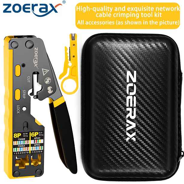 TEMU Zoerax Sada krimpovacích nástrojů pro RJ45, 8P/6P Multifunkční krimpovací stroj na Ethernet s odizolovákem a pevným úložným pouzdrem, pro