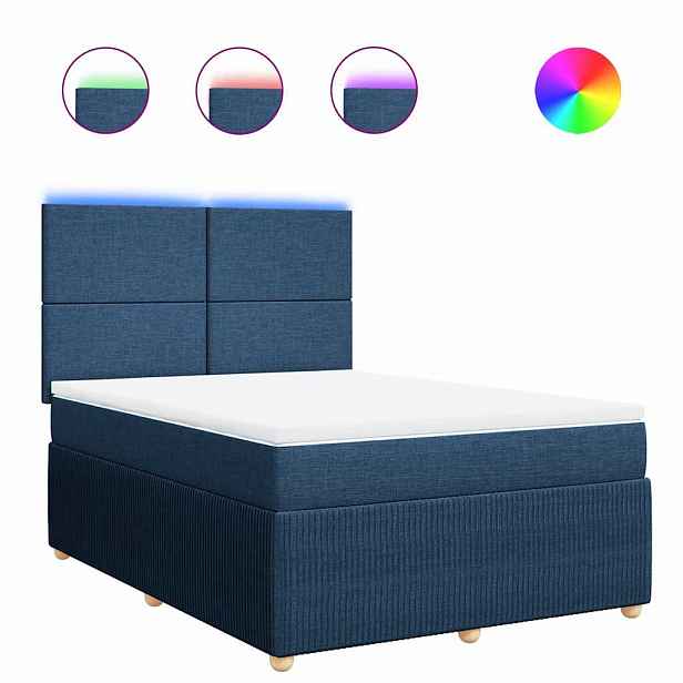 vidaXL Box spring postel s matrací modrá 140x200 cm textil