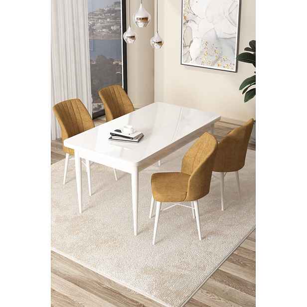 Dining Table & Chairs Set (5 Pieces) Arp - White, Cappuccino