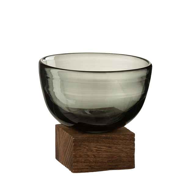 Hnědá polokulatá váza / svícen na dřevěném podstavci S - 12*12*11,7 cm J-Line by Jolipa