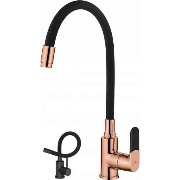 INVENA - Dřezová baterie MAGIC flexibilní výtok, černá/rose zlato BZ-08-L14-V