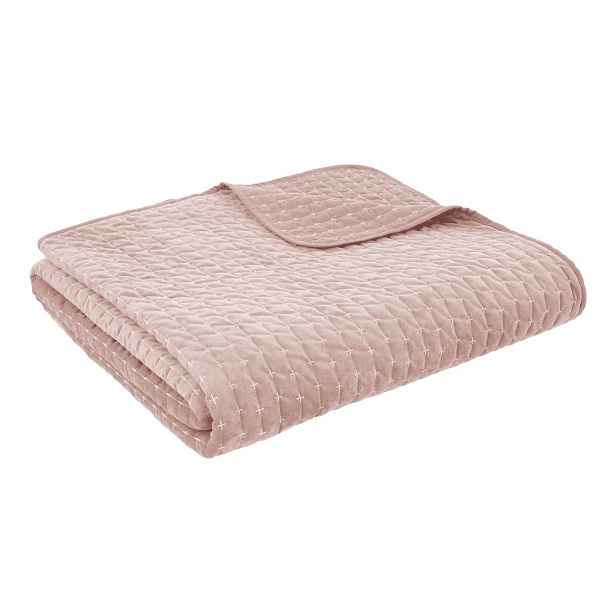 Starorůžový sametový prošívaný přehoz 240x260 cm Attica Velvet – Bianca