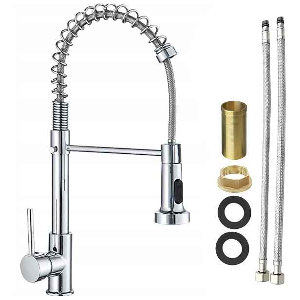 Kuchyňská baterie s vytahovací sprcha, flexibilní stojací pružina, chrom