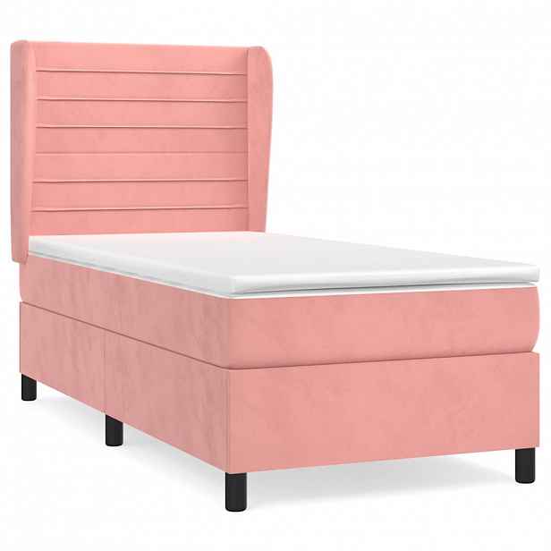 vidaXL Box spring postel s matrací růžová 90x200 cm samet