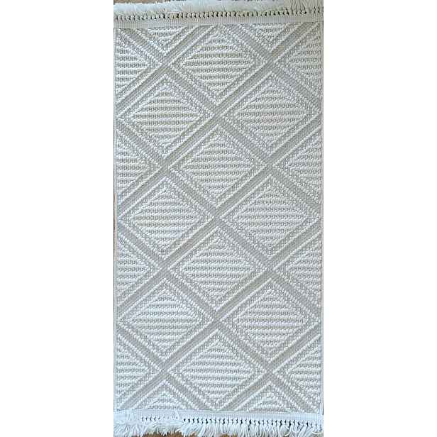 Běhoun provázkový 200 x 290 cm, smyčkový krémový koberec v boho stylu