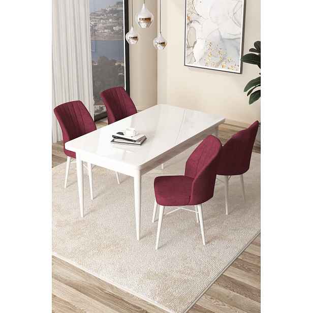 Dining Table & Chairs Set (5 Pieces) Arp - White, Burgundy