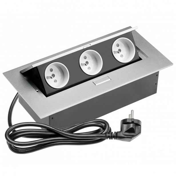 Nábytková zásuvka Power Port Gtv 3x230V hliníkový prodlužovací kabel