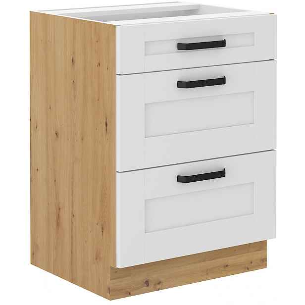 Spodní skříňka Luna 60 D 3S BB - Premium Box Barva korpusu: Dub artisan, Barva dvířek: Bílá