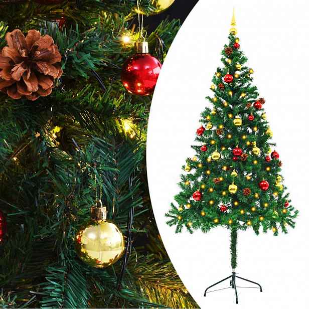 vidaXL Vánoční stromek s LED osvětlením a baňkami zelený 180 cm