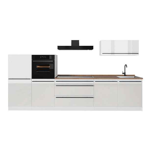 Vicco KUCHYŇSKÝ KOUT R-Line, Bílá vysoký lesk/Bílá, 340 cm pracovná doska Dub Goldkraft