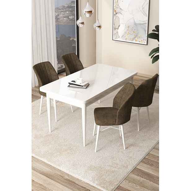 Dining Table & Chairs Set (5 Pieces) Arp - White, Brown