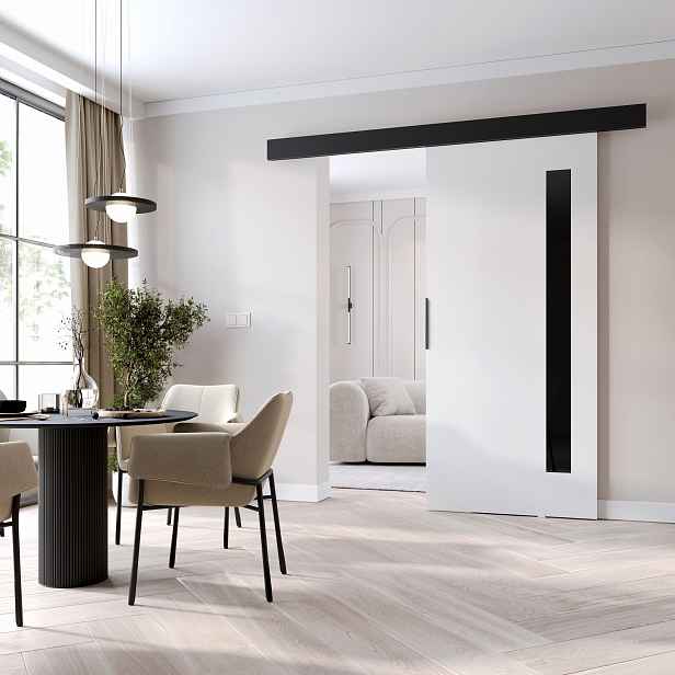 Interiérové dveře na stěnu BARRET 17 - 96 cm, bílé / černé